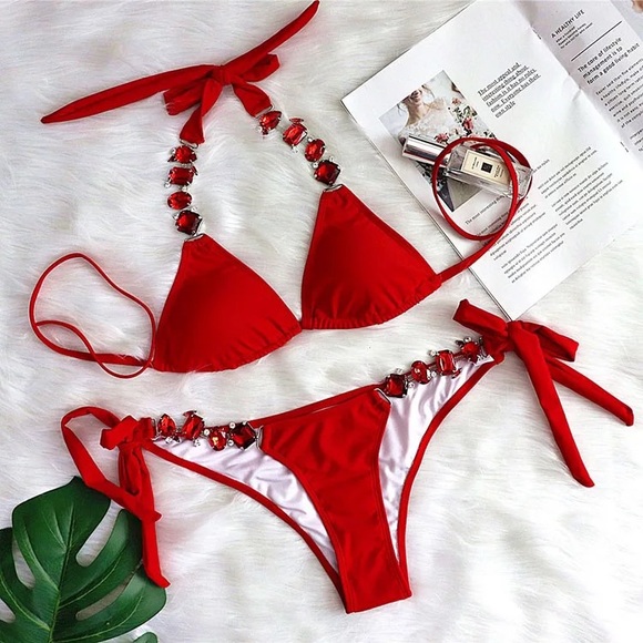 Women’s Red Jeweled Bikini Bottom - Picture 10 of 16